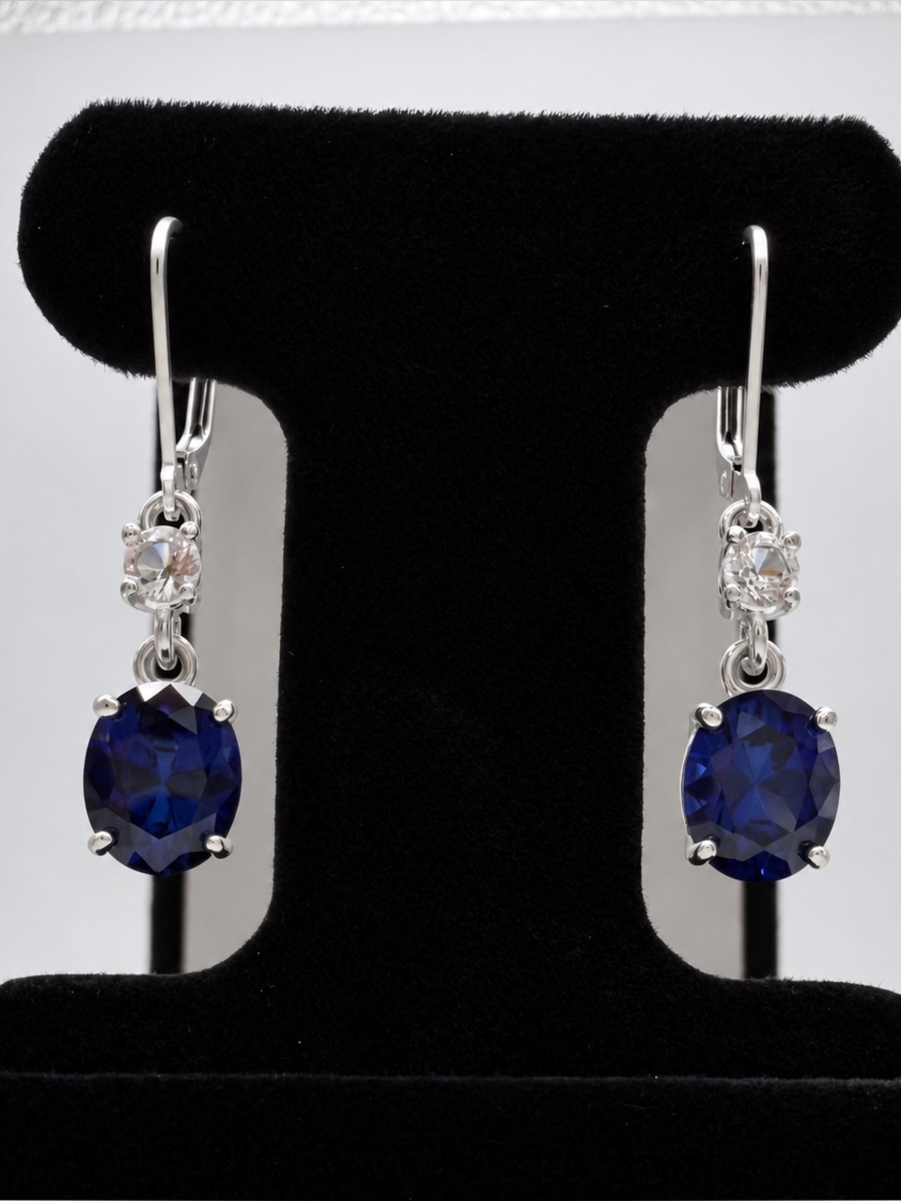 Beautiful 6ct Blue and White Sapphire Earrings in Sterling Silver